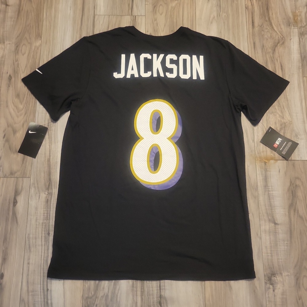 NFL Baltimore Ravens Jackson #8 T-Shirt Men's Large Black Nike Dri-Fit  NEW